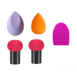 Mehaay Makeup Sponge +Mushroom Blender + Brush Cleaner (Set of 5Pcs)