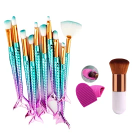 Mehaay Mermaid Professional Makeup Brushes 10Pcs + Foundation Brush with Brush cleaner