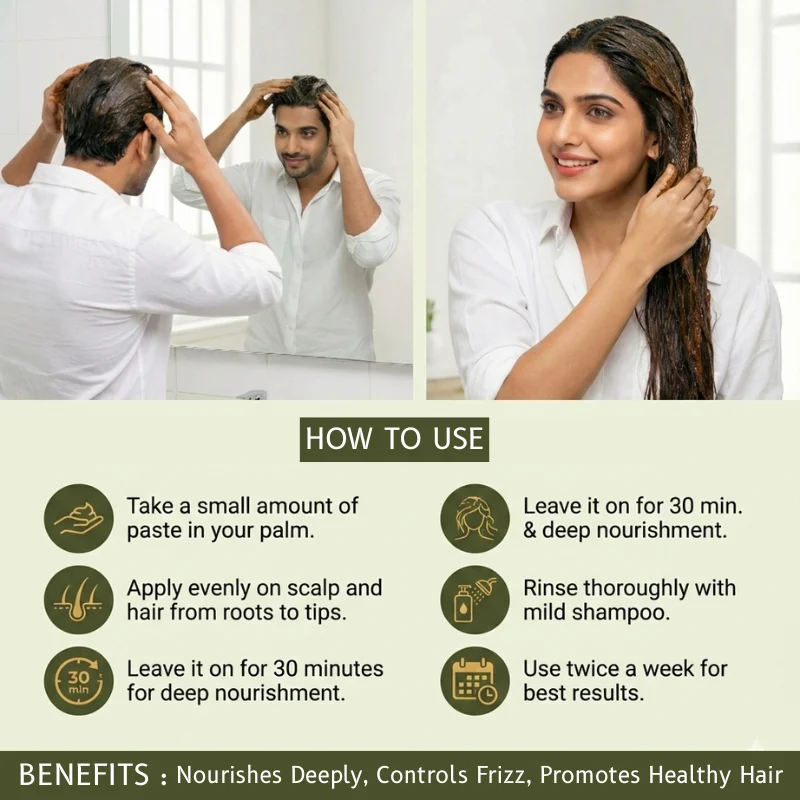 Woman applying Mehaay Herbal Hair Pack on hair