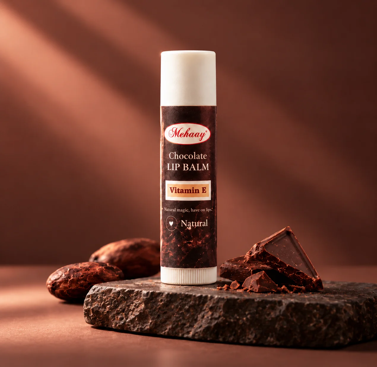 Mehaay Naturals Chocolate Lip Balm for your lips' daily hydration.
