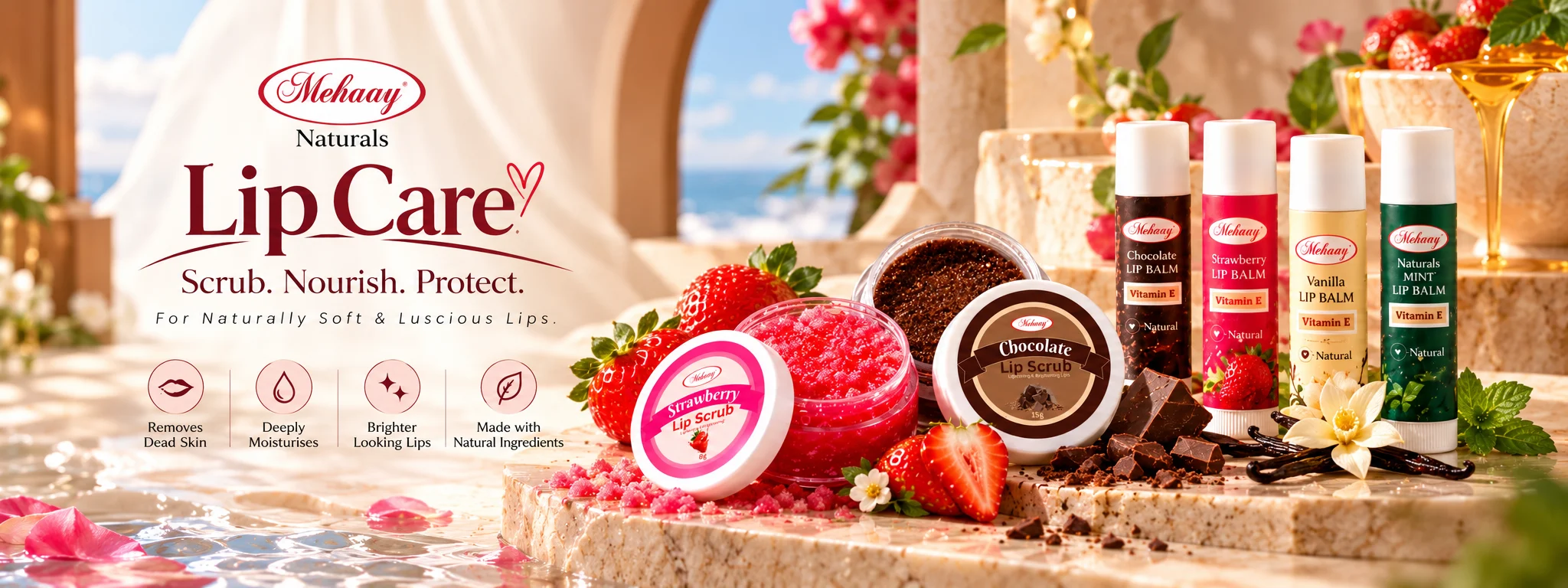 Mehaay naturals lip care collecting for soft, shiny and healthy lips.
