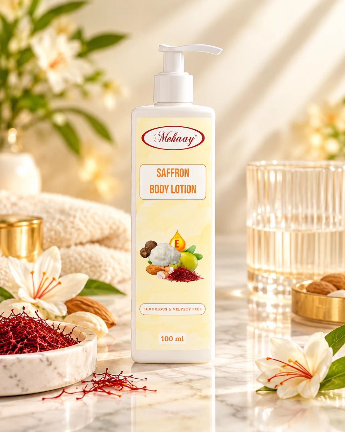 MEHAAY BODY CARE - SAFFRON BODY LOTION FOR BRIGHT SKIN.