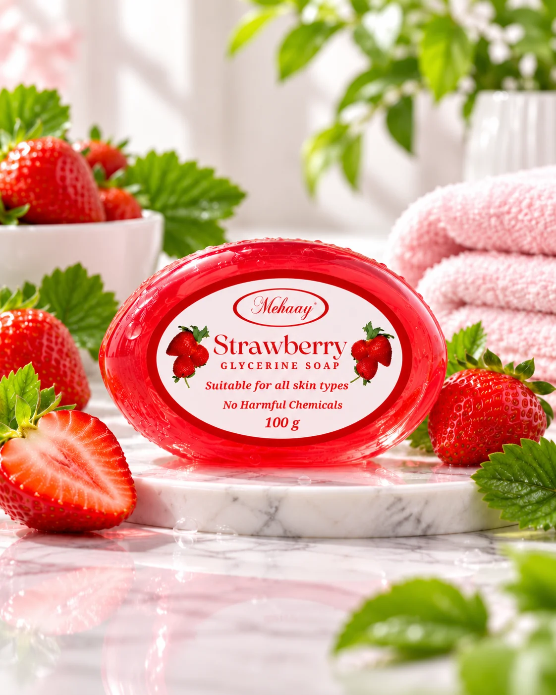MEHAAY BODY CARE- STRAWBERRY GLYCERINE SOAPS FOR CALM SKIN.