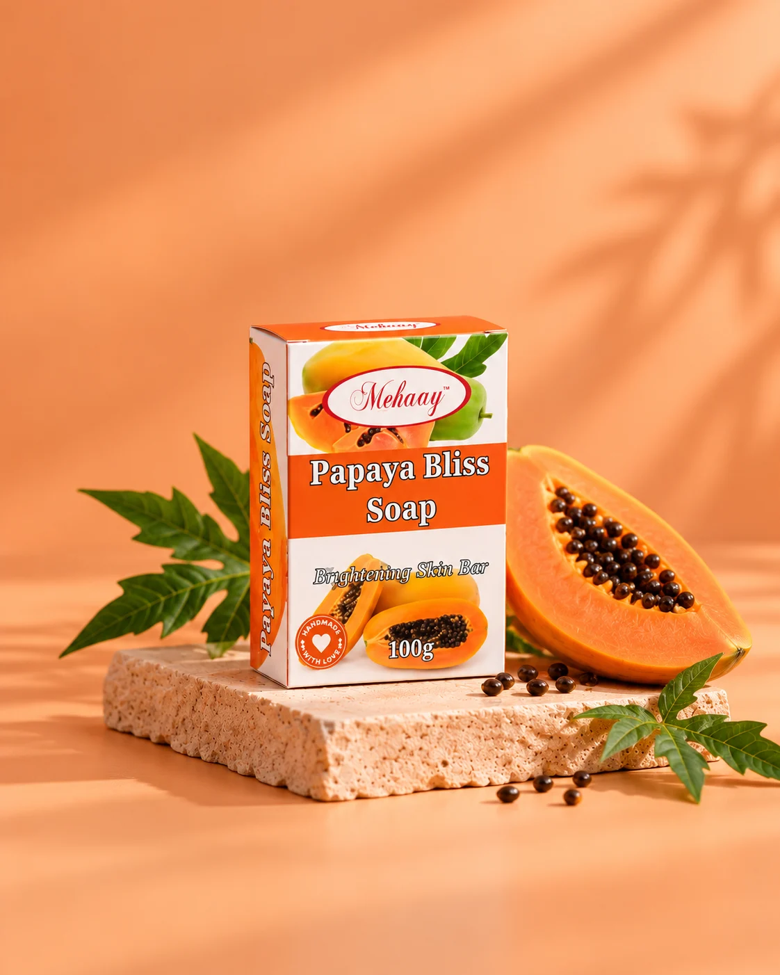MEHAAY PAPAYA BLISS SOAP FOR EVERYDAY BODY SHINE.